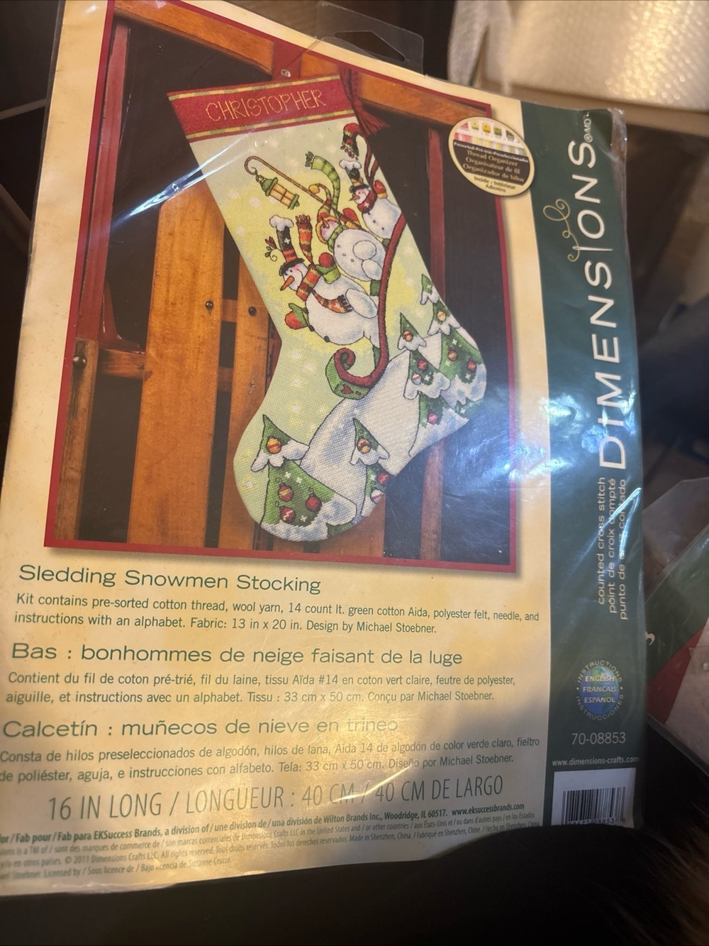 Sledding Snowmen Stocking Kit - Cross stitch